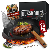 Чугунная сковорода Gusskoenig 26 см + книга рецептов, очиститель, кожаная накладка 170097