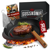 Чавунна пательня Gusskoenig 30 см + книга рецептів, очищувач, шкіряна накладка 170103