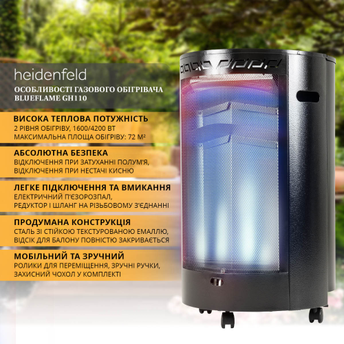 Напольный газовый обогреватель Heidenfeld Blueflame 4,2 кВт GH110