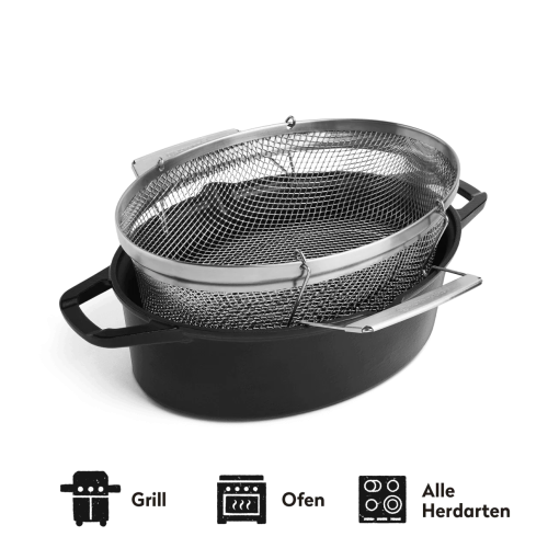 Чугунная жаровня с крышкой и корзинкой для жарки Burnhard 944209