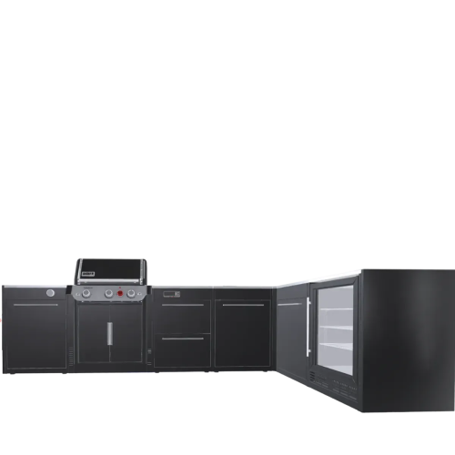 Угловая уличная барбекю-кухня (остров) для гриля Genesis EPX-335 Weber BBQ Kitchen Gas 331 + модуль мойки и холодильник