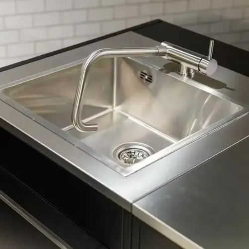 Угловая уличная барбекю-кухня (остров) для гриля Genesis EPX-335 Weber BBQ Kitchen Gas 331 + модуль мойки и холодильник