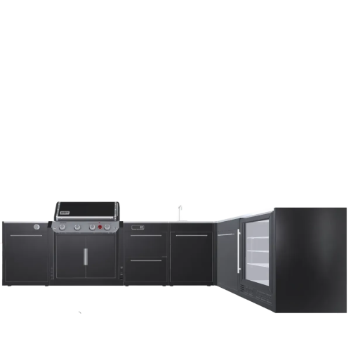 Кутовая уличная барбекю-кухня (остров) для гриля Genesis EPX-435 Weber BBQ Kitchen Gas 331 + модуль мойки и холодильник