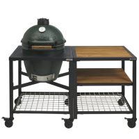 Керамический гриль Big Green Egg Medium + Модульная система с полками из акации с колесами  SET4